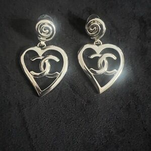CHANEL Silver Heart Earrings